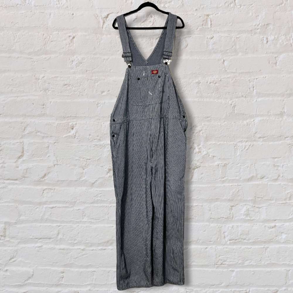VINTAGE Dickies Blue White Hickory Striped 100% Cotton Bib Overalls - Picture 1 of 11